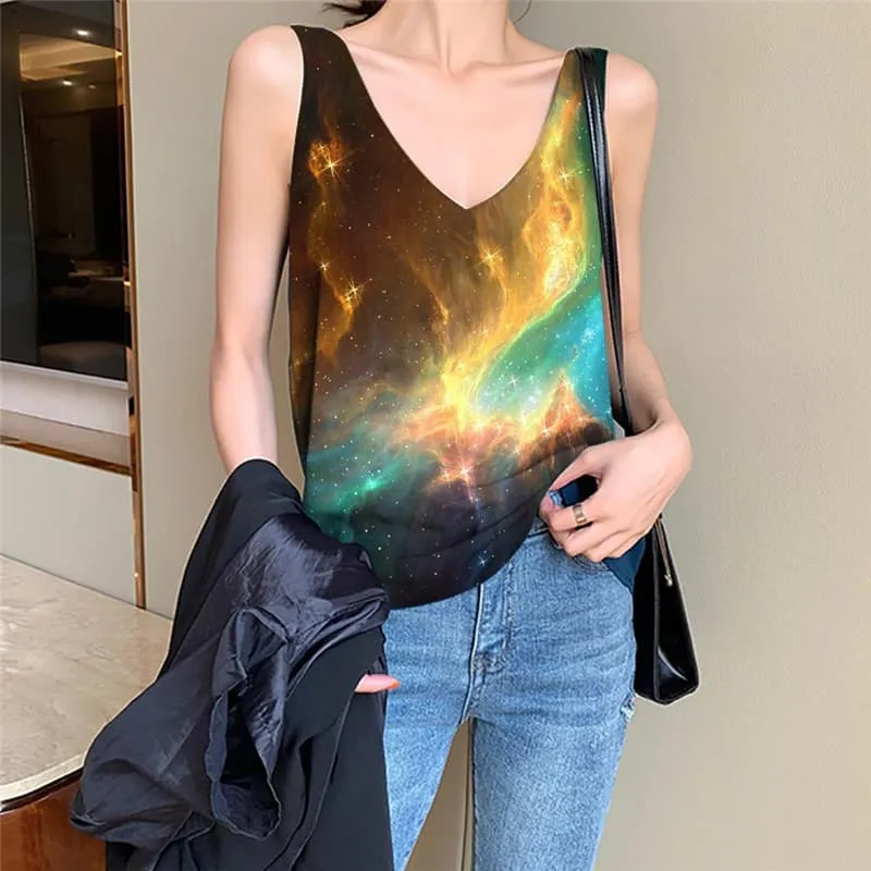 Galaxy Tank-Top women Space Tank Tops Casual Universe Vest Print Colorful Anime Clothes