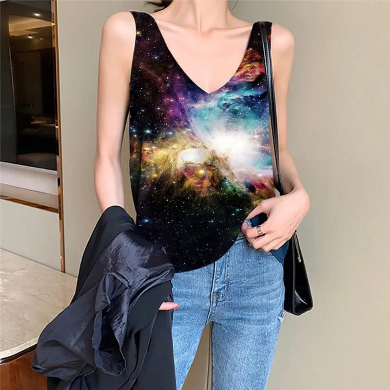 Galaxy Tank-Top women Space Vest Print Universe Funny Top Colorful Tank Tops Casual