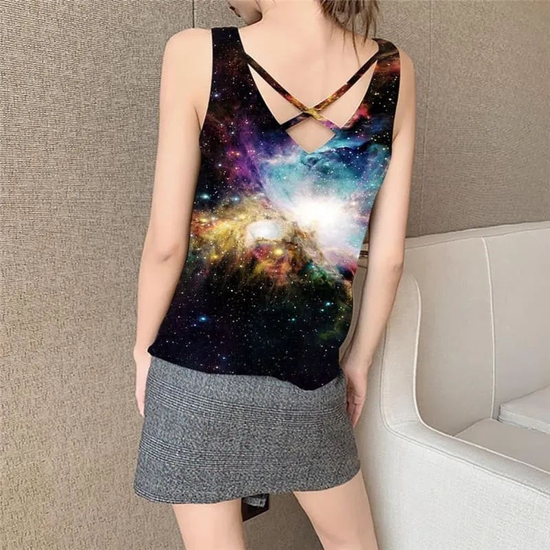 Galaxy Tank-Top women Space Vest Print Universe Funny Top Colorful Tank Tops Casual