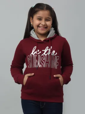 Girls Maroon Printed Hooded Neck Sweatshirt For Winter