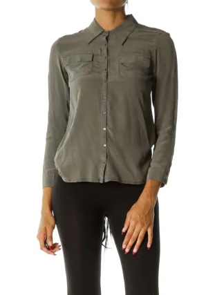 Gray Bamboo & Silk Button-Down Blouse