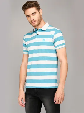 Greenfibre Blue & Grey Striped Slim Fit Polo T-Shirt