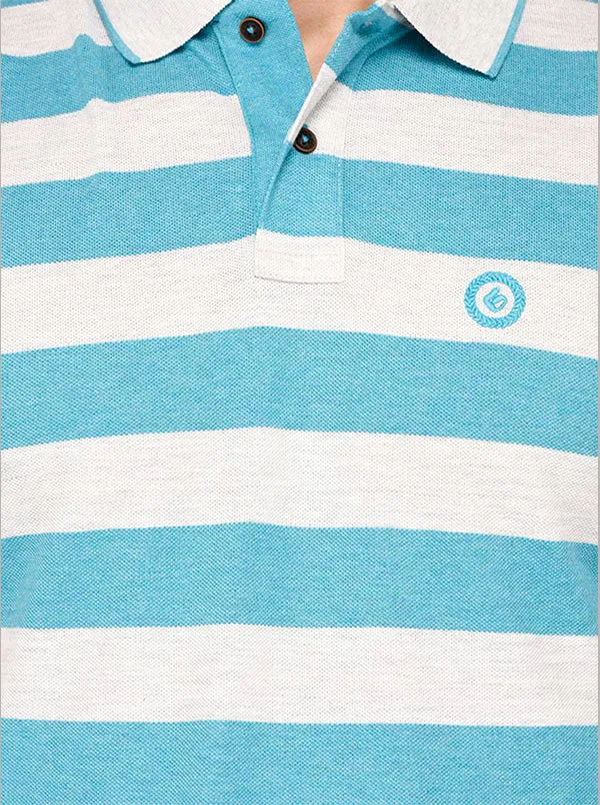 Greenfibre Blue & Grey Striped Slim Fit Polo T-Shirt