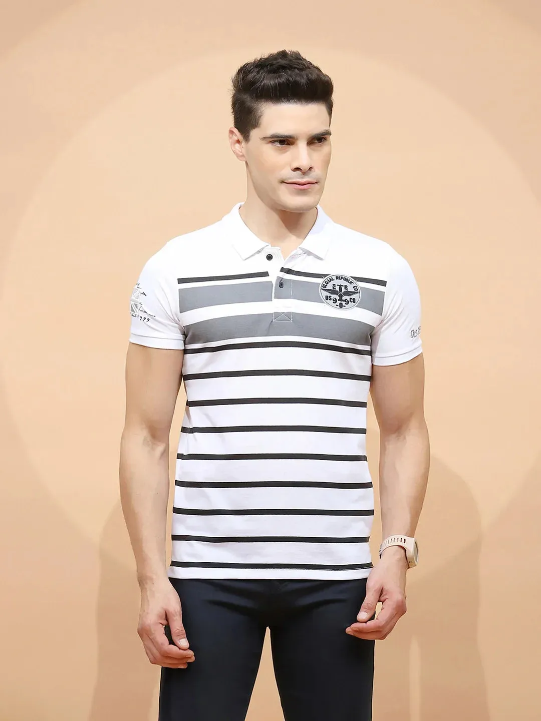 Grey Polycotton Regular Fit T-Shirt For Men