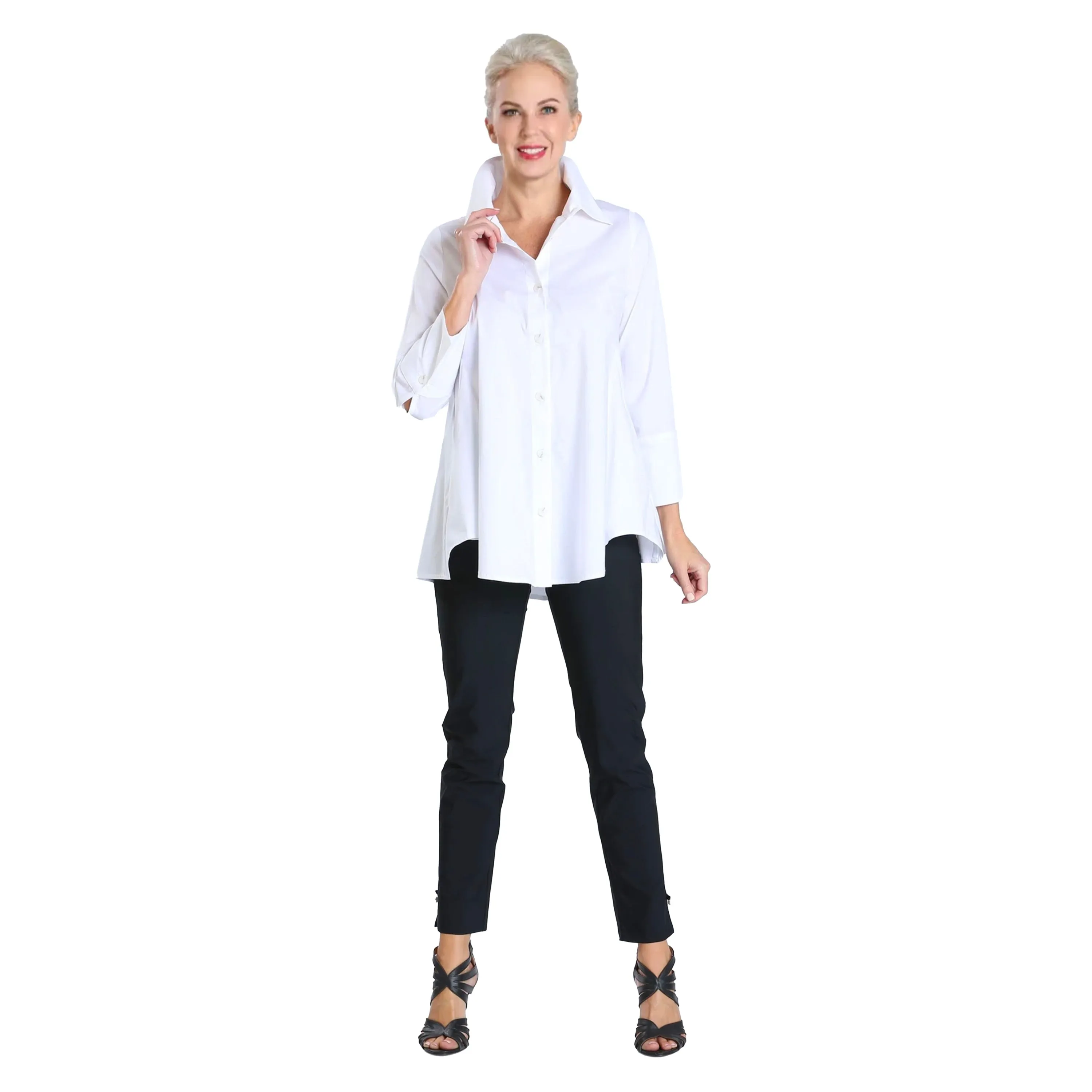 IC Collection High-Low Cotton Blouse in White - 3758B-WT