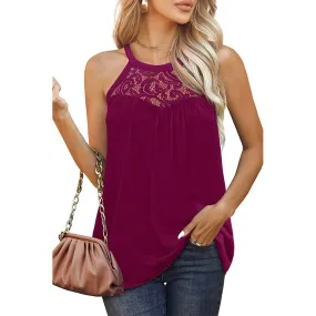 Lace Pleated Sleeveless Trendy Tank Top Wholesale Womens Tops