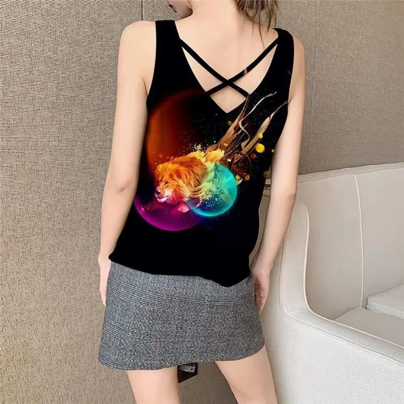 Lion Tank-Top women Animal Vest Printed Anime Funny Top Colorful Sleeveless 3d Flame Tank Tops Casual