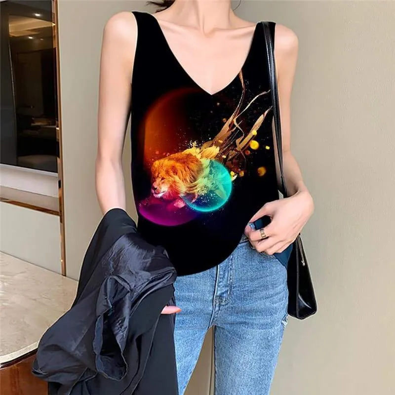 Lion Tank-Top women Animal Vest Printed Anime Funny Top Colorful Sleeveless 3d Flame Tank Tops Casual