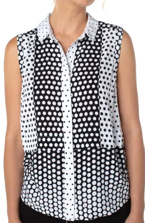 Liverpool hidden polka dot sleeveless button front shirt