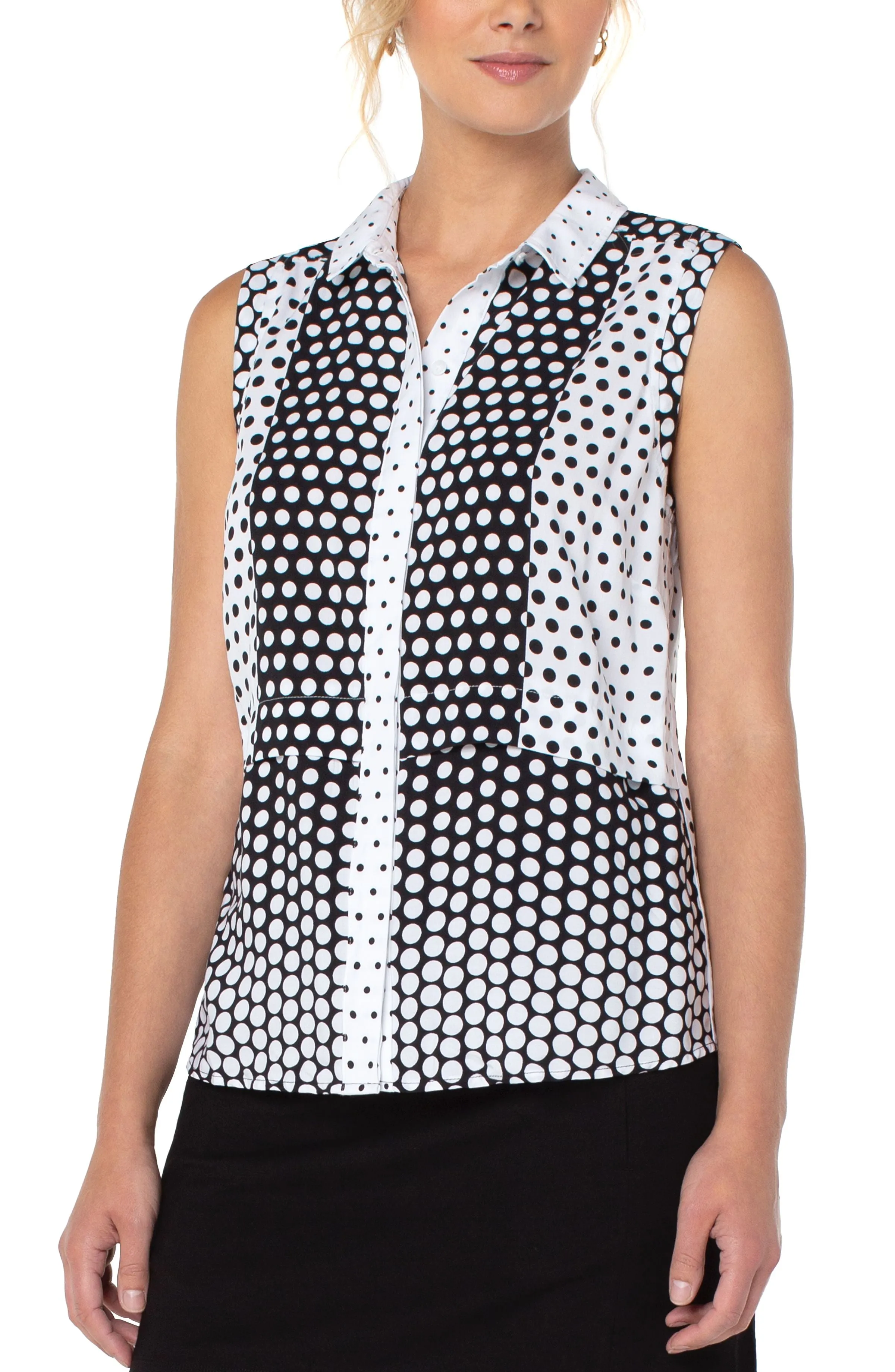 Liverpool hidden polka dot sleeveless button front shirt