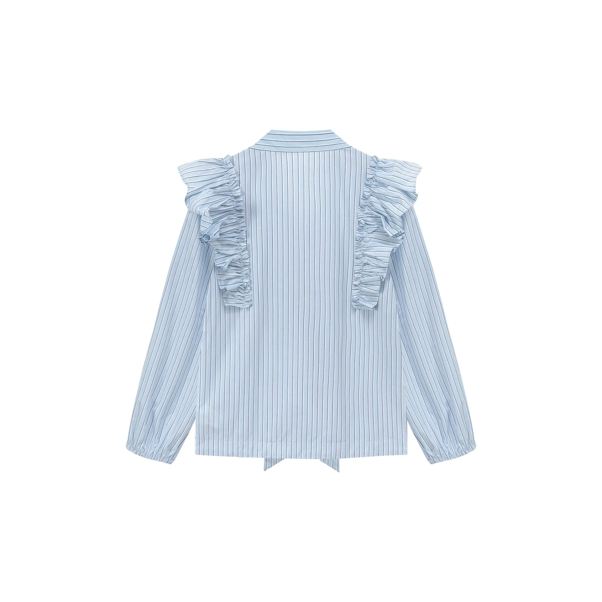 Logo Tie Ruffle Striped Blouse