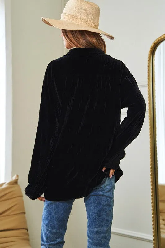 Long Sleeve Button Front Velvet Texture Top