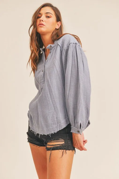 Madelyn Distressed Button Down Top