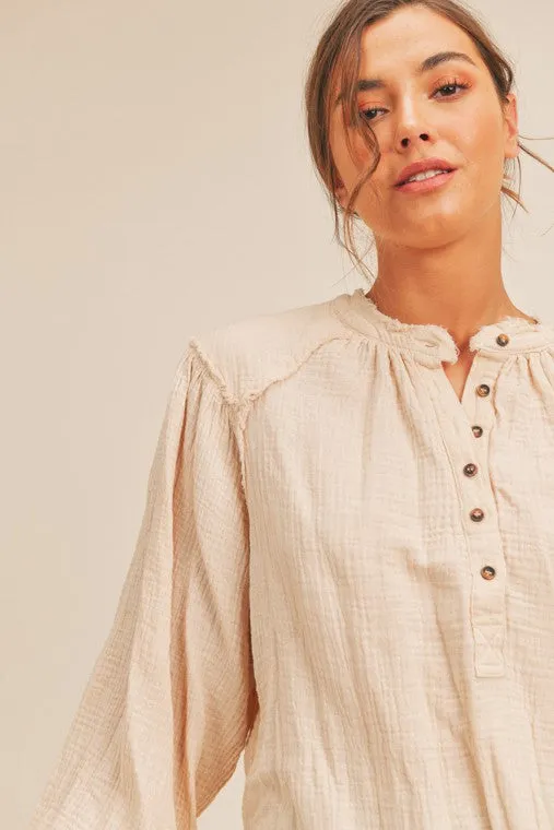 Madelyn Distressed Button Down Top