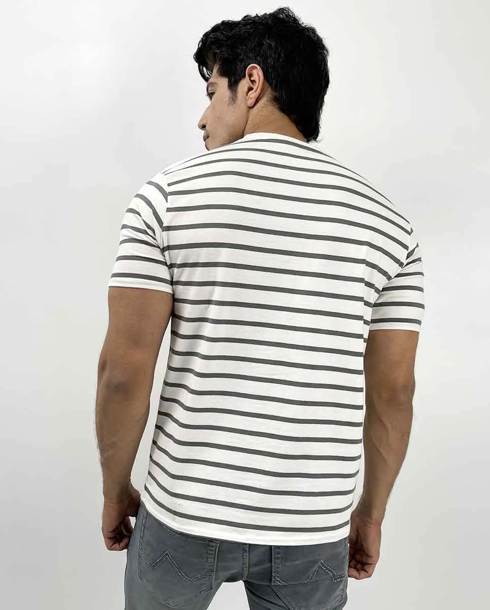 Marshmallow Grey Crew Neck Striper Tee