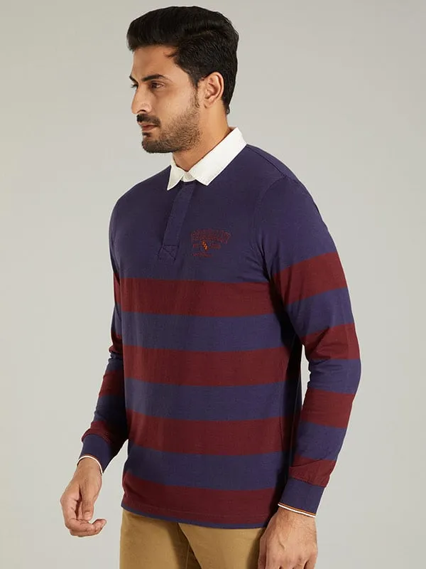 Men Striped Full Sleeve Polo T-Shirt