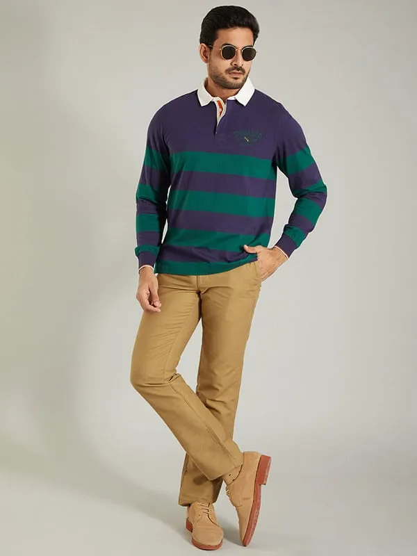 Men Striped Full Sleeve Polo T-Shirt