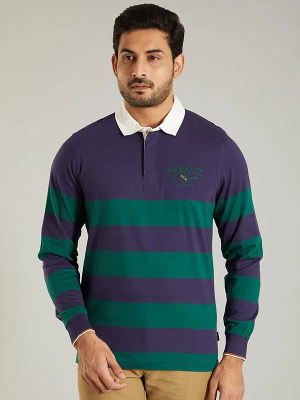 Men Striped Full Sleeve Polo T-Shirt