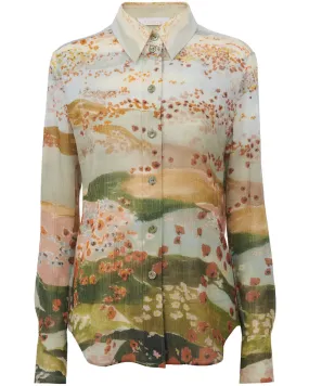 Multicolor Print Button Down Blouse