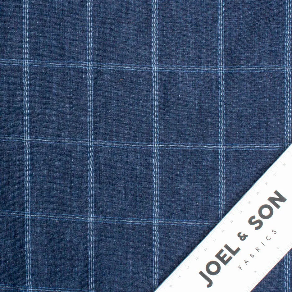 Navy Blue Checkered Pure Linen