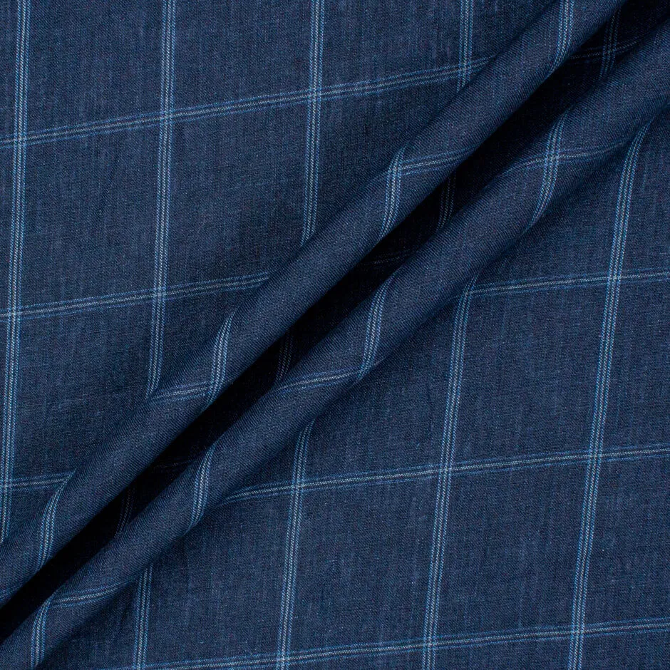 Navy Blue Checkered Pure Linen