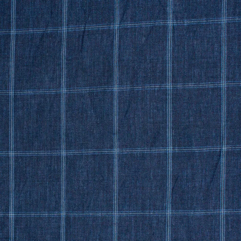 Navy Blue Checkered Pure Linen