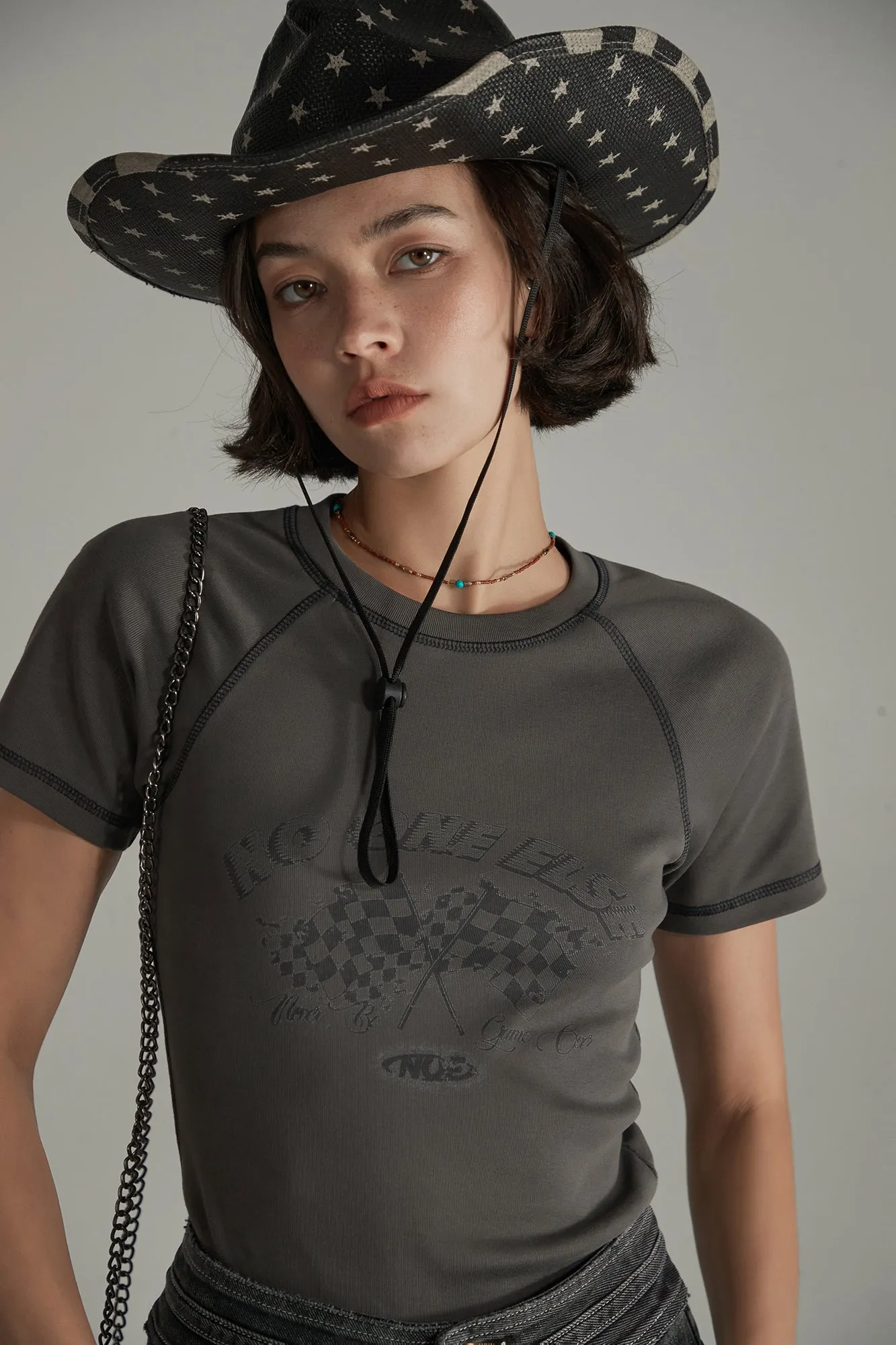 Noe Retro Sporty Stitched Printed T-Shirt