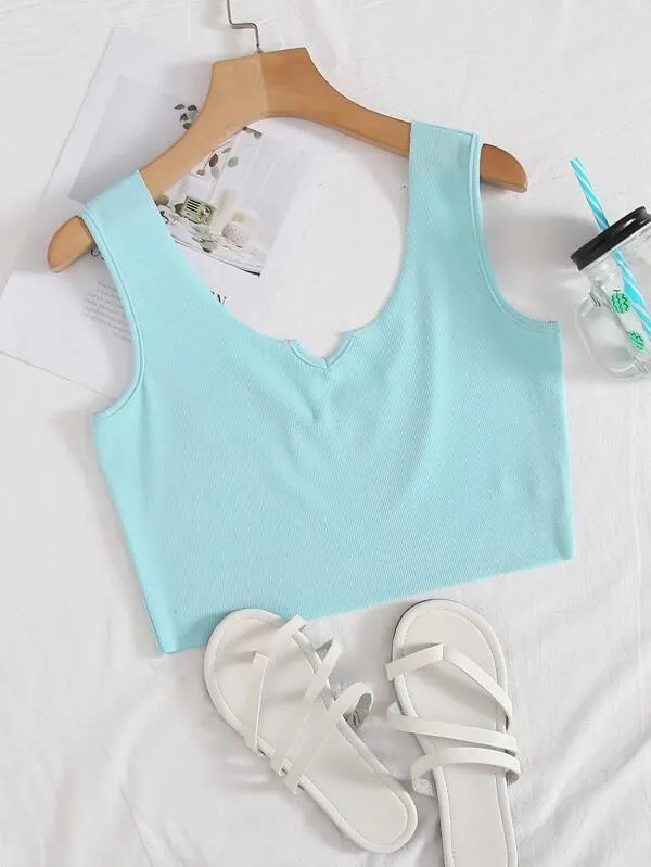 Notched Neck Crop Tank Top