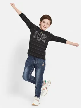 Octave Boys Black Striped V-Neck T-Shirt