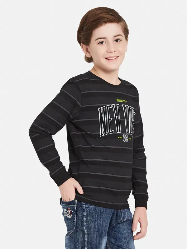 Octave Boys Black Striped V-Neck T-Shirt