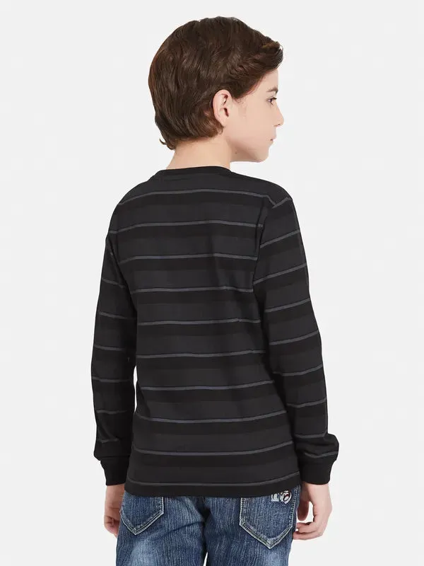 Octave Boys Black Striped V-Neck T-Shirt