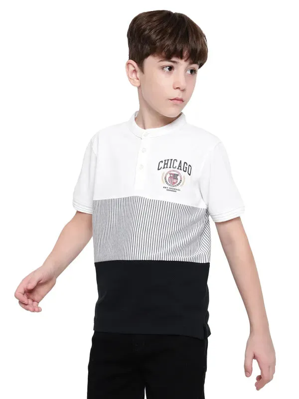 Octave Boys Mandarin Collar Striped T-Shirt