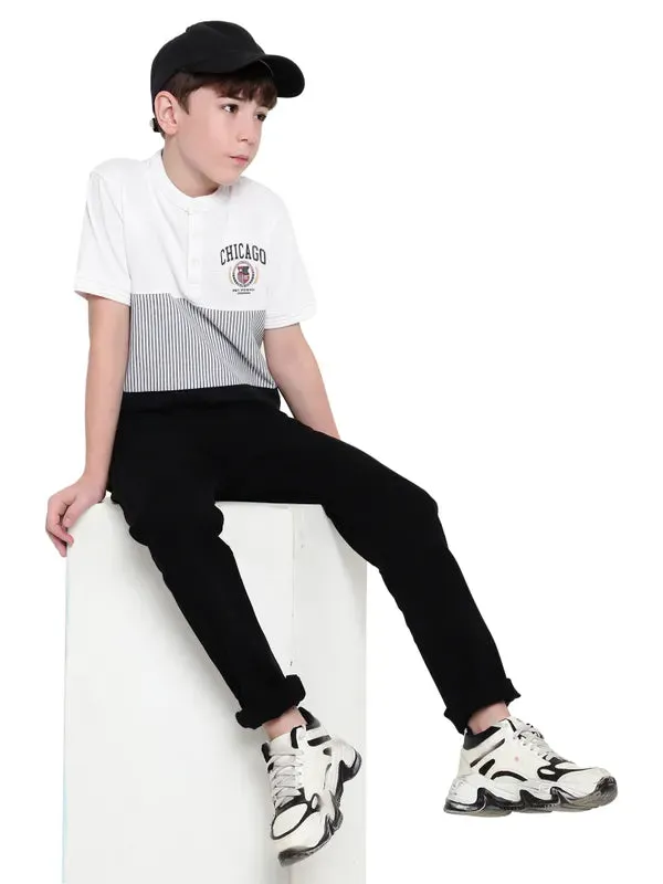 Octave Boys Mandarin Collar Striped T-Shirt