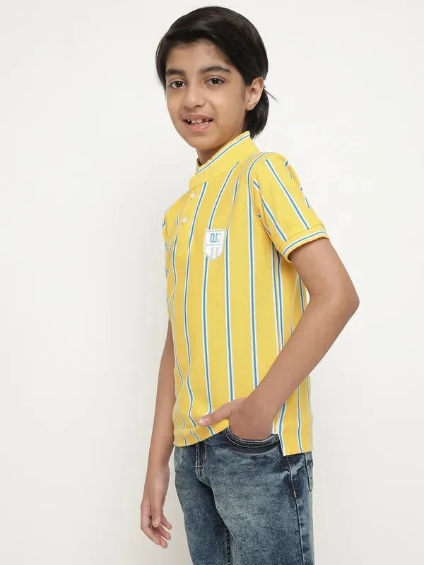 Octave Boys Vertical Striped Mandarin Collarâ Cotton T-Shirt