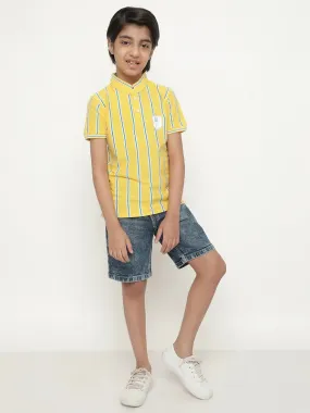 Octave Boys Vertical Striped Mandarin Collarâ Cotton T-Shirt