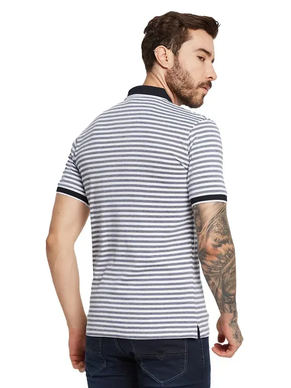 Octave Men Striped Polo Collar Pure Cotton T-Shirt