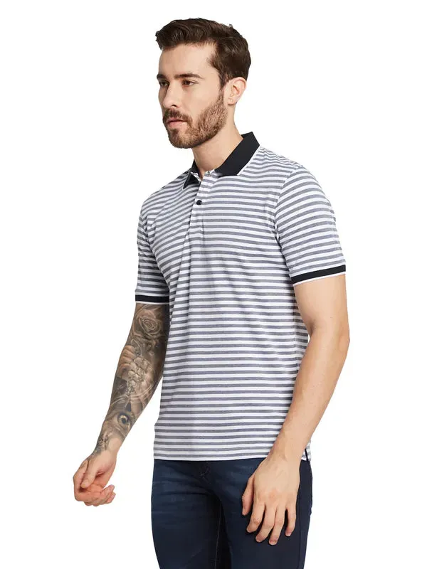 Octave Men Striped Polo Collar Pure Cotton T-Shirt