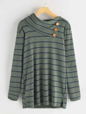 OEM ODM Drape Sagging Stripe Long Sleeve Green T-Shirts