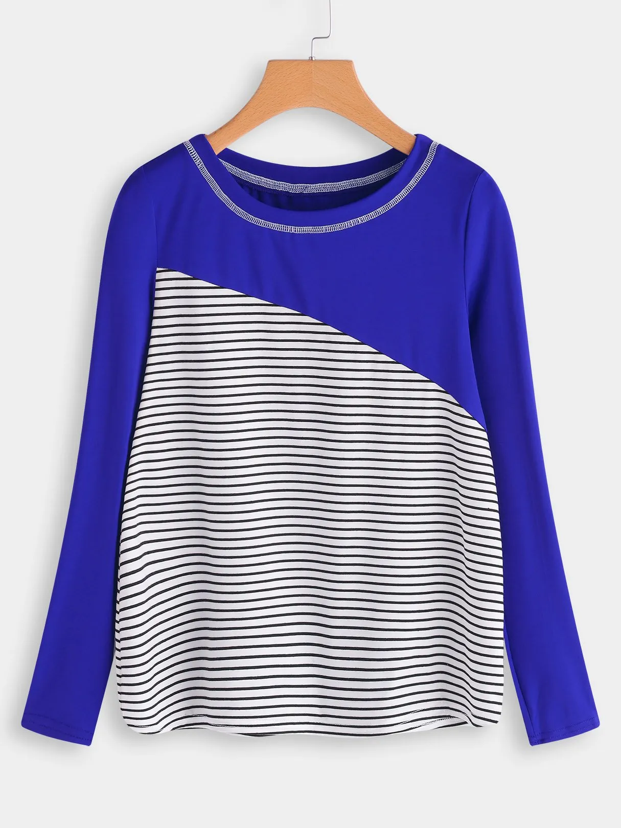 OEM ODM Round Neck Stripe Long Sleeve Blue T-Shirts