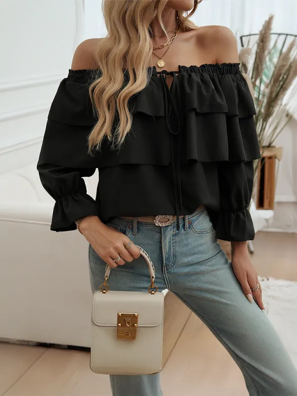 Off-Shoulder Ruffle Blouse with Long Sleeves