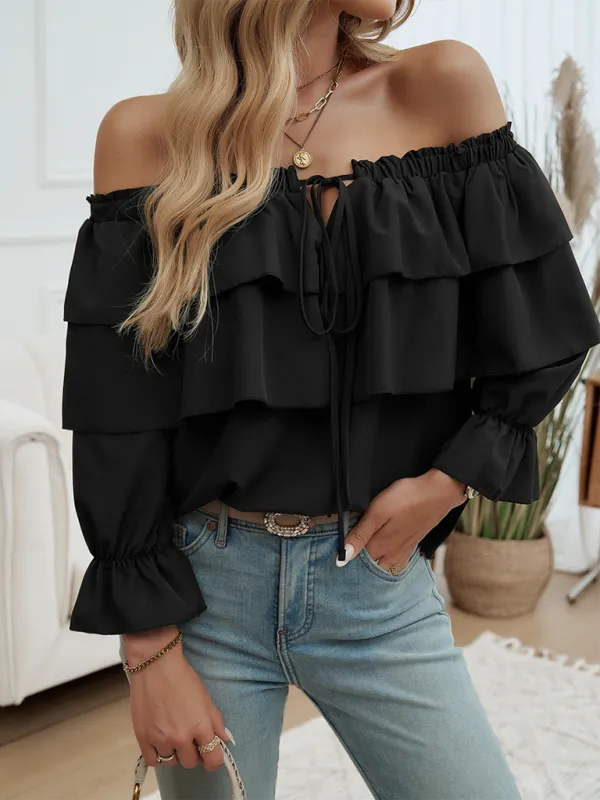 Off-Shoulder Ruffle Blouse with Long Sleeves