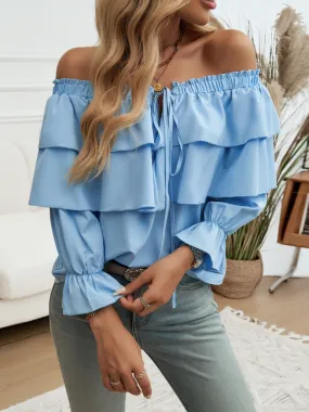 Off-Shoulder Ruffle Blouse with Long Sleeves