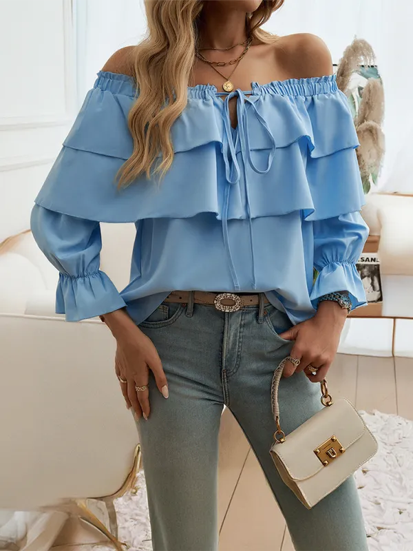 Off-Shoulder Ruffle Blouse with Long Sleeves