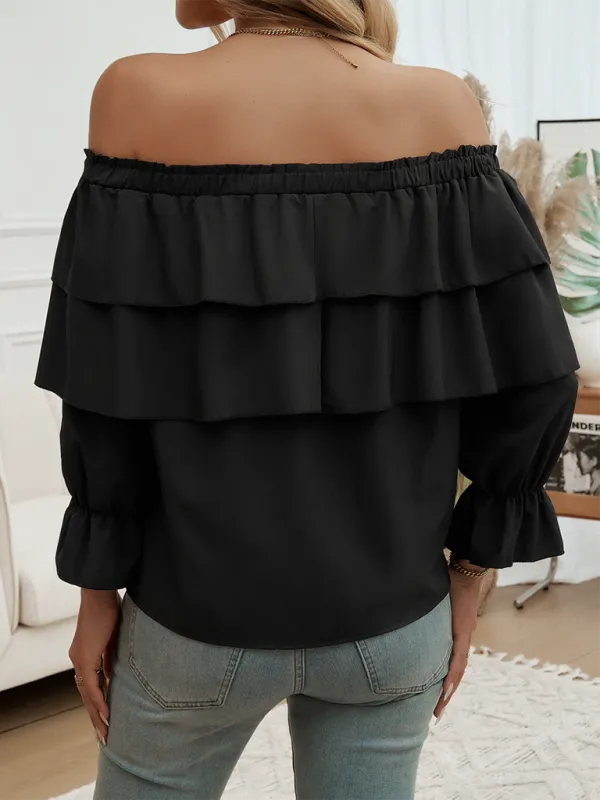 Off-Shoulder Ruffle Blouse with Long Sleeves