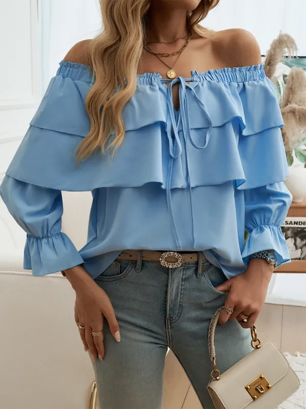 Off-Shoulder Ruffle Blouse with Long Sleeves