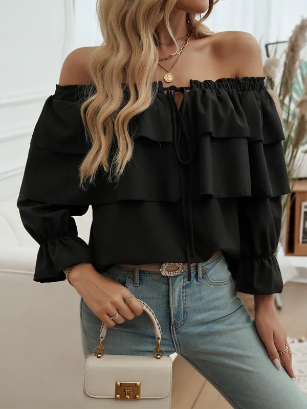 Off-Shoulder Ruffle Blouse with Long Sleeves