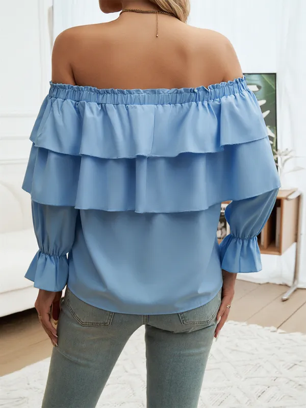 Off-Shoulder Ruffle Blouse with Long Sleeves