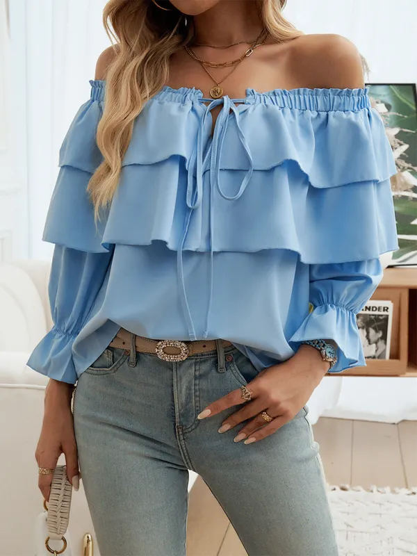 Off-Shoulder Ruffle Blouse with Long Sleeves