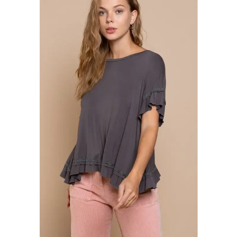 Peek-a-boo Ruffle Overlay Knit Top