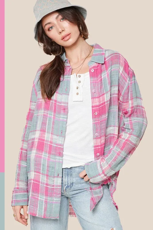 Peony Button Down Plaid Top